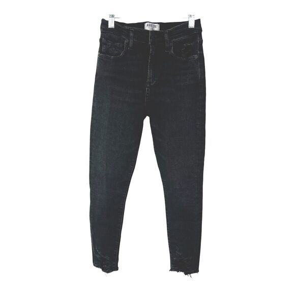 Agolde Sophie High Rise Skinny Crop Black Jeans SZ 26 Distressed Ripped Hem - Picture 1 of 10